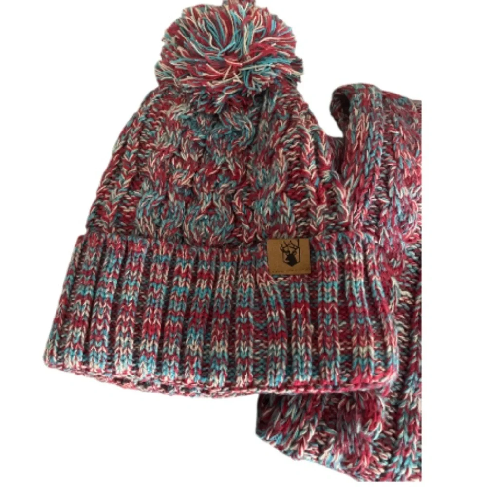 Cozy Multicolor Knit Hat, Scarf, and Gloves Set